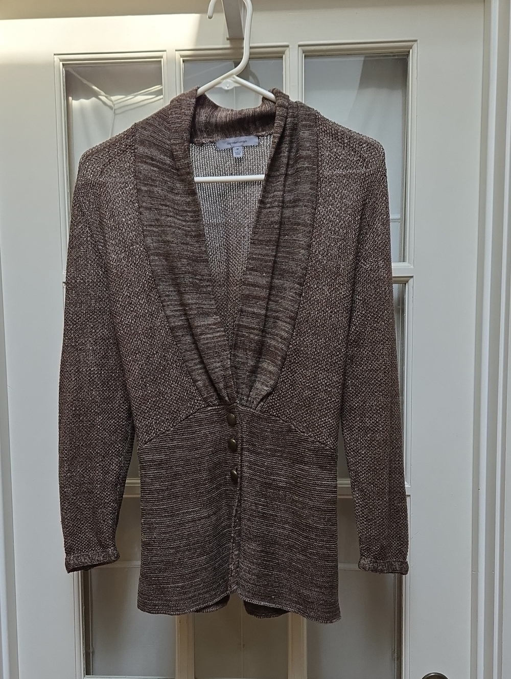 Classiques Entier Linen Fitted Brown Button Front Sweater